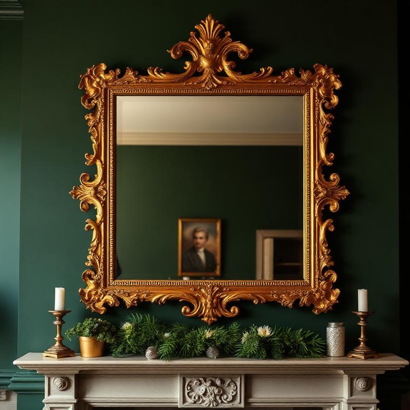 Antique gilt mirror with vintage decorative home accents